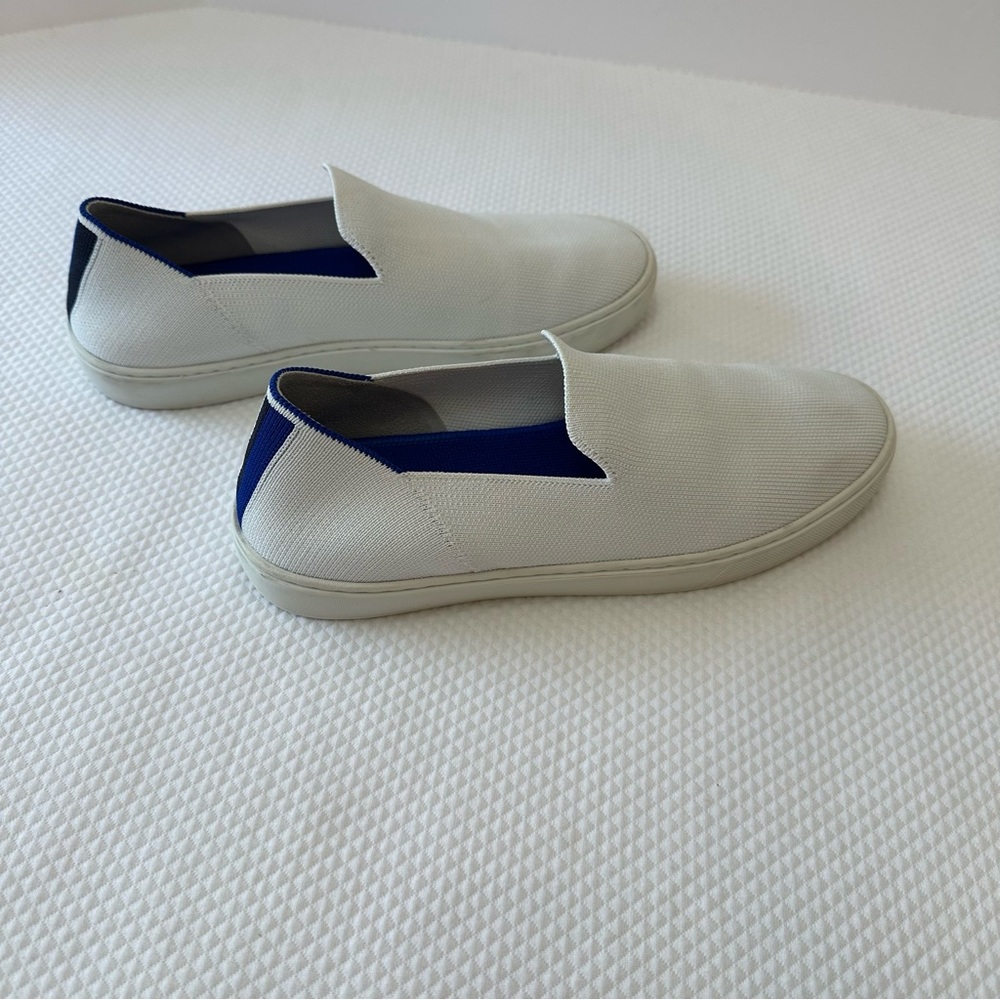 Rothy's Size W 9.5 White Blue & Black Heel Stripes Casual Slip-Ons Sneakers - Picture 7 of 9